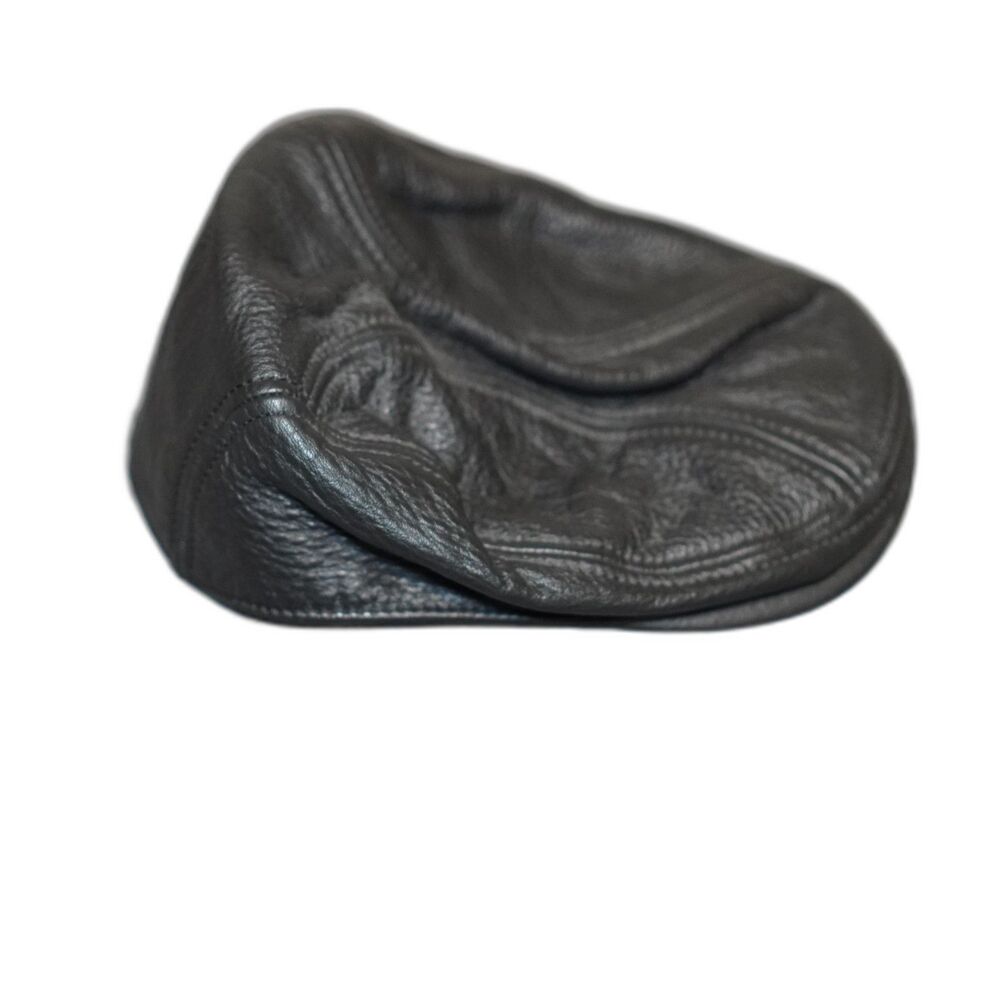 Vintage Scala Newsboy Black Leather Scally Cap Small Medium